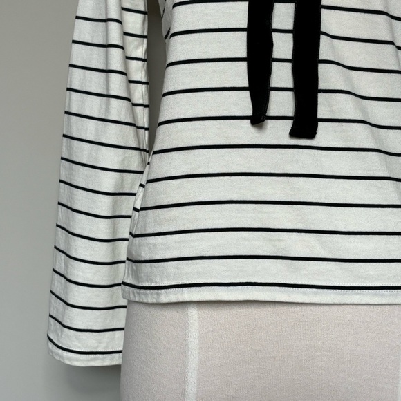 J. Crew Velvet Tie-front Top in White with Black Stripes - Picture 3 of 16